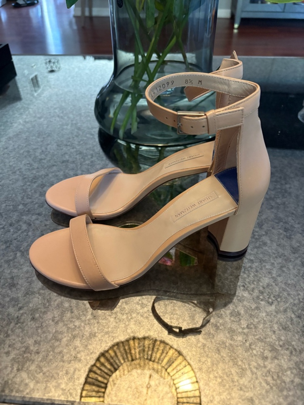 Stuart Weitzman Blush Nude Ankle Strap Block Heel Sandals